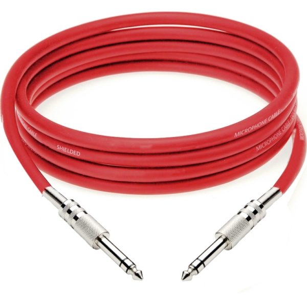 NAT Shielded Balanced Signal Instrument cable Red – TRS Male Chrome – TRS Male Chrome (stereo jack)